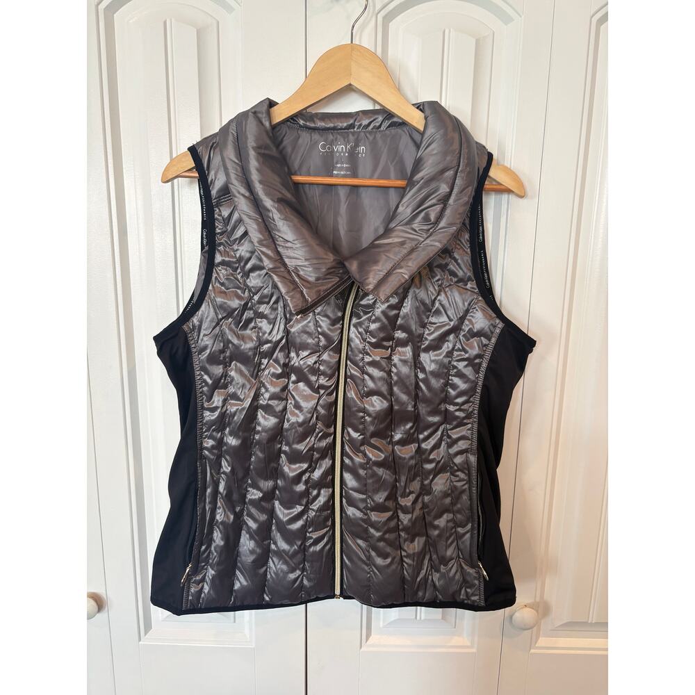 Calvin Klein Performance Premium Down Gray Metallic Puffer Vest Size Large